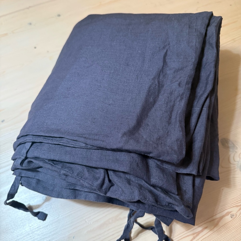 Ikea PUDERVIVA Full/Queen DUVET COVER ONLY  100% Linen Dark Grey/Blue 83x87